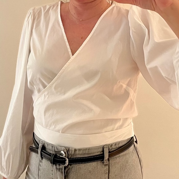 Wrap Crop Cotton Blouse Size IT42/US 8 - Made in Italy - Picture 2 of 7